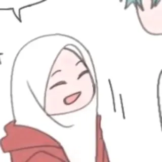 💬 Cartone animato, Donna, Hijab, Musulmana, Sorridendo, Rosso, Foulard whatsapp sticker