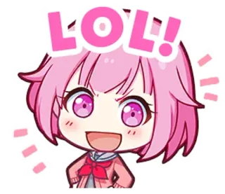 😂 LOL! anime, pink hair, chibi, lol whatsapp sticker