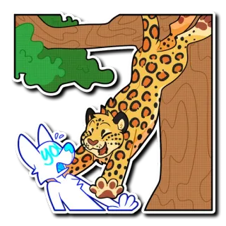 💥 yow tier, leopard, cartoon, baum, katze, hund telegram sticker