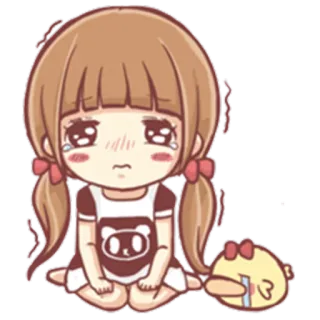 😔 슬픈, 우는, 소녀, 애니메이션, 눈물, 화난, 귀여운 telegram sticker