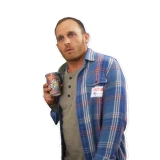 😮 VISITOR gość, mężczyzna, flanela, kubek, dorosły telegram sticker
