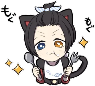 🍜 もぐもぐ Katze, Essen, Löffel, Gabel, süß, kawaii telegram sticker