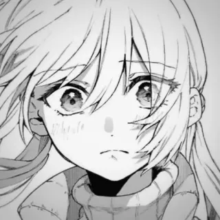 😿 Anime, Manga, Dziewczyna, Portret, Czarno-białe whatsapp sticker
