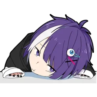 😓 Anime, Charakter, Sticker, lila Haare, Augapfel, Manga telegram sticker