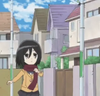 ๐ก Mikasa Ackerman Attack on Titan Mikasa Ackerman, Attack on Titan, anime, chibi, cartoon, scarf, character, houses telegram sticker