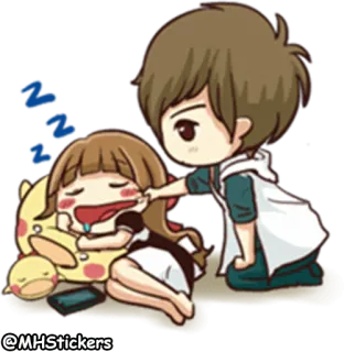 😴 pareja, durmiendo, chibi, cariño, dibujos animados whatsapp sticker