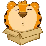 😌 тигр, коробка, милый, животное, мультфильм, сонный telegram sticker