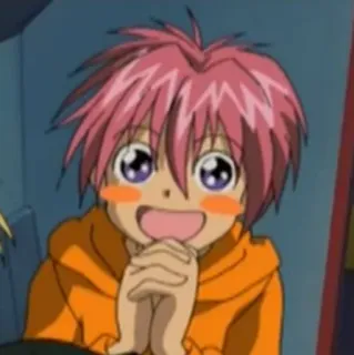 🥺 Anime, Junge, Kind, pinke Haare, lächelnd, glücklich, süß telegram sticker