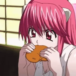 😎 anime, girl, cat ears, pink hair, eating telegram sticker