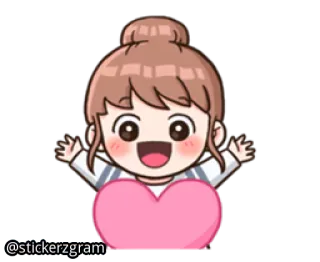 😍 @stickerzgram Dibujo animado, Chica, Corazón, Lindo, Feliz telegram sticker