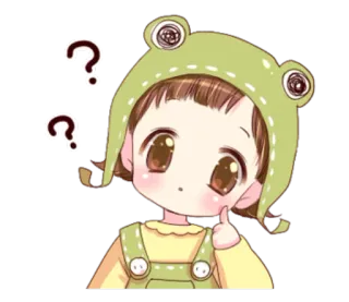 ❓ Dibujo animado, Chica, Rana, Lindo, Signos de interrogación, Anime telegram sticker