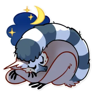 😴 アライグマ, 睡眠, 月, 星, 動物, かわいい, 漫画 telegram sticker