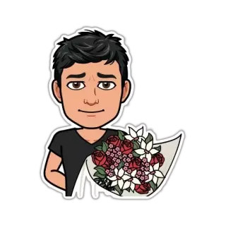 💐 bitmoji, bouquet, flowers, cartoon, person, gift telegram sticker