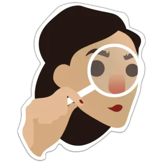 🔎 kaca pembesar, wanita, kartun, ilustrasi, memeriksa, melihat telegram sticker