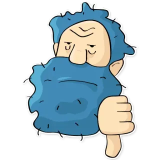 👎 Duim omlaag, Afkeer, Negatief, Cartoon, Man, Baard, Blauw telegram sticker