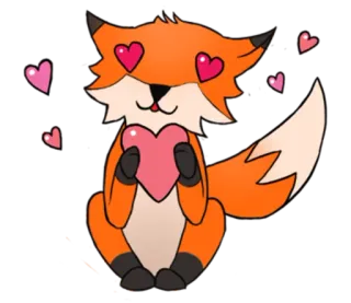 😍 renard, animal, coeur, amour, mignon, saint-valentin, dessin animé, autocollant whatsapp sticker