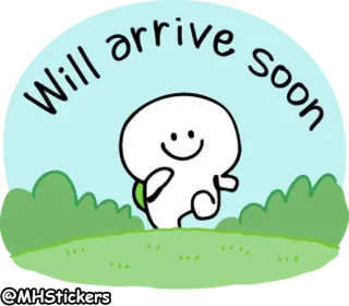 ✋ Will arrive soon fofo, desenho animado, chegada, em breve, personagem, amigável telegram sticker
