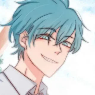 🎧 anime, mangá, desenho animado, personagem, arte, ilustração, cabelo azul, assustador whatsapp sticker