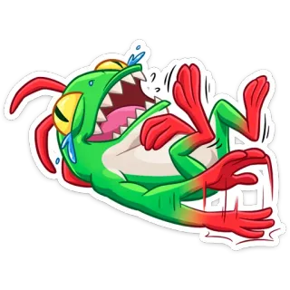 🤣 frog, cartoon, animal, green, red, crying, funny, humor telegram sticker