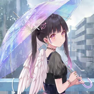❤️ anime, girl, wings, umbrella, rain telegram sticker