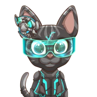 🤖 gato, futurista, cyberpunk, animal, robot, gafas, tecnología telegram sticker
