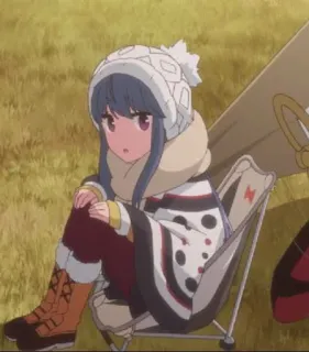 😯 Rin Shima Yuru Camp Аниме, Кемпинг, На природе, Персонаж, Милый, Девушка, Зима, Чиби telegram sticker