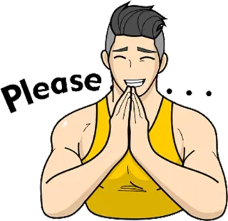 😜 Please man, smile, happy, begging, please, request, yellow tank top telegram sticker