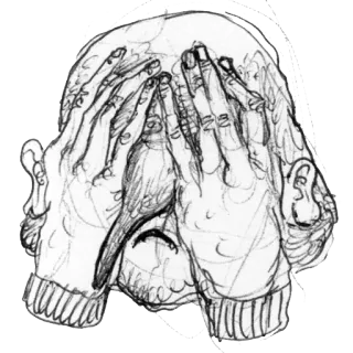 🙈 tristeza, desespero, cabeça nas mãos, esboço, desenho, emocional telegram sticker