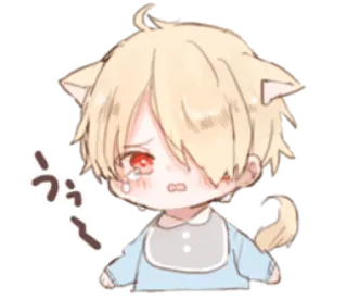 🤍 うぁー 애니메이션, 소년, 우는, 귀여운, 귀여운, 고양이 귀, 치비, 눈물 whatsapp sticker