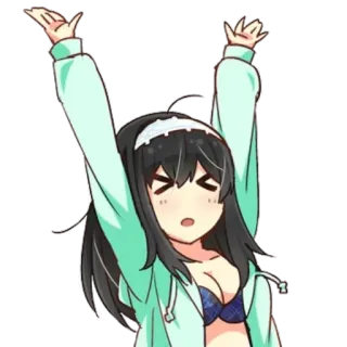 🙌 anime, girl, celebration, arms up, bra, cartoon telegram sticker