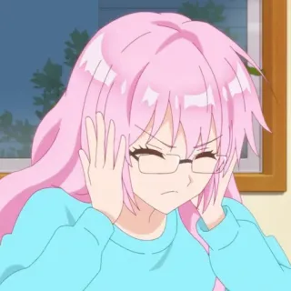 🍧 Anime, Mädchen, pinke Haare, genervt, frustriert, Ohren zuhalten telegram sticker