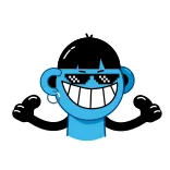👍 ตัวการ์ตูน, ตัวสีฟ้า, การ์ตูน, แว่นกันแดด, เท่ telegram sticker
