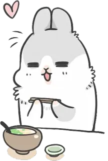 😍 królik, zwierzę, słodki, kreskówka, jedzenie, pałeczki, serce, ilustracja telegram sticker