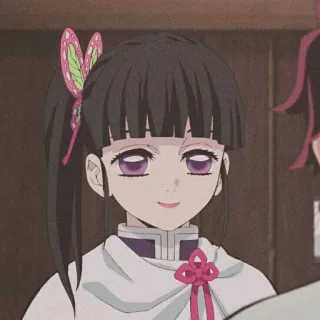 🍭 Kanao Tsuyuri Demon Slayer Anime, Demon Slayer, Kanao Tsuyuri, Manga, Jepit rambut kupu-kupu, mata ungu, imut, tersenyum whatsapp sticker