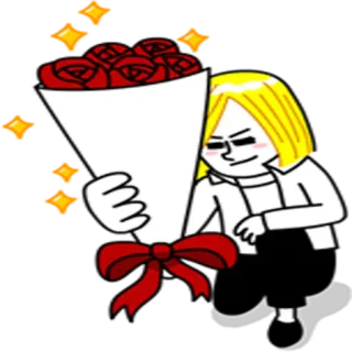 💐 ผู้หญิง, ผมบลอนด์, ดอกไม้, กุหลาบ, ช่อดอกไม้, ของขวัญ telegram sticker