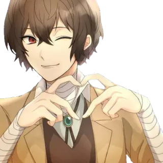 ✨ Osamu Dazai Bungou Stray Dogs Anime, Personaje, Manga, Dibujo animado, Guiño, Gesto corazón telegram sticker
