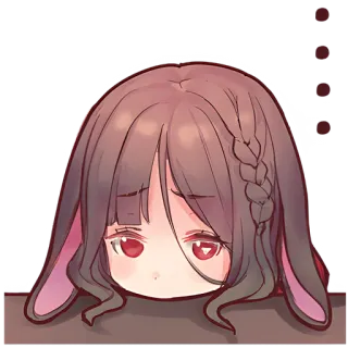 😔 ragazza anime, triste, orecchie da coniglio, carino, chibi telegram sticker