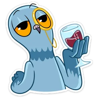 🍷 นกพิราบ, นก, ไวน์, แว่นตาข้างเดียว, หรูหรา, การ์ตูน, สง่างาม telegram sticker