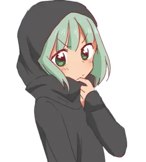 😕 อนิเมะ, ผู้หญิง, เสื้อมีฮู้ด, การ์ตูน telegram sticker