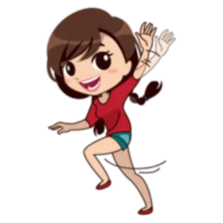 🏃 dessin animé, fille, course, joyeux, heureux, chibi whatsapp sticker