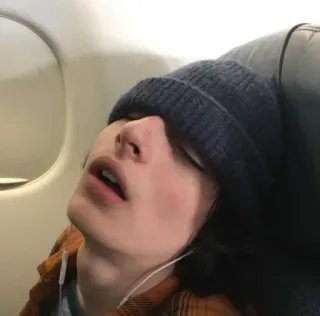 🎸 dormire, aereo, viaggio, uomo, cappello, stanco telegram sticker
