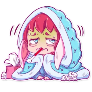 🤒 doente, constipação, gripe, termômetro, desenho animado, coelho, doença, adesivo telegram sticker