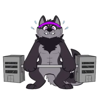 🏋️‍♂️ furry, lobo, levantamento de peso, exercício, desenho animado, fitness telegram sticker