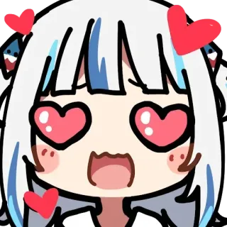 😌 Gawr Gura gawr gura, vtuber, anime, tubarão, fofo, amor, corações, fanart telegram sticker