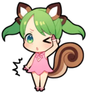 😉 gadis anime, chibi, tupai, kartun, imut, mengedipkan mata telegram sticker