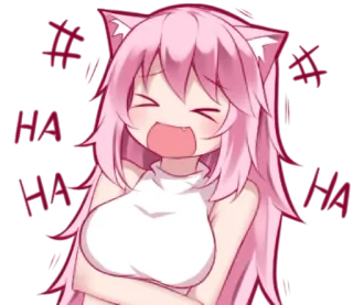 😆 HA animé, fille chat, mignon, cheveux roses, rire, kawaii telegram sticker