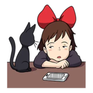😒 Kiki Kiki's Delivery Service anime, gato, bruxa, magia, cansado telegram sticker