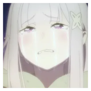 🐁 Emilia Re:Zero anime, llorando, triste, chica, elfa, emocional whatsapp sticker