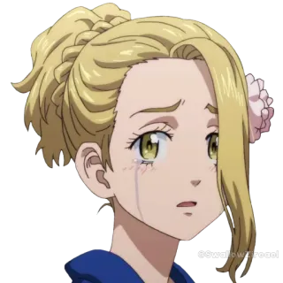 😢 @SwallowZireael anime, rambut pirang, menangis, sedih, gadis, karakter telegram sticker
