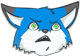 ☹ การ์ตูน, โกรธ, สีน้ำเงิน, สัตว์, สุนัขจิ้งจอก, สีหน้า whatsapp sticker